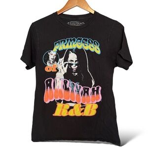 Aaliyah Authentic T-Shirt Black Small Graffiti Style Letters Graphic Unisex